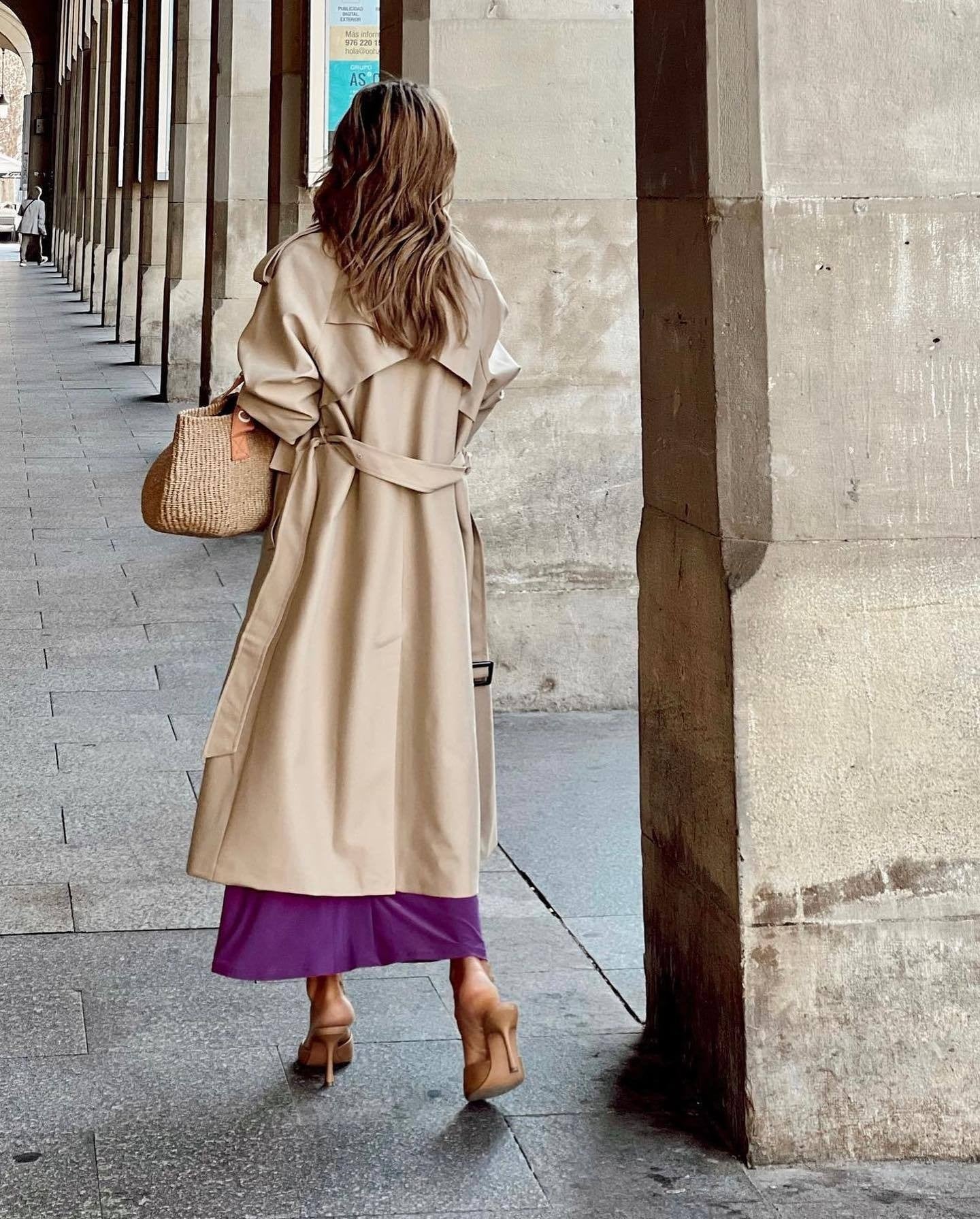 Double-Breasted Longline Trench Coat in Khaki