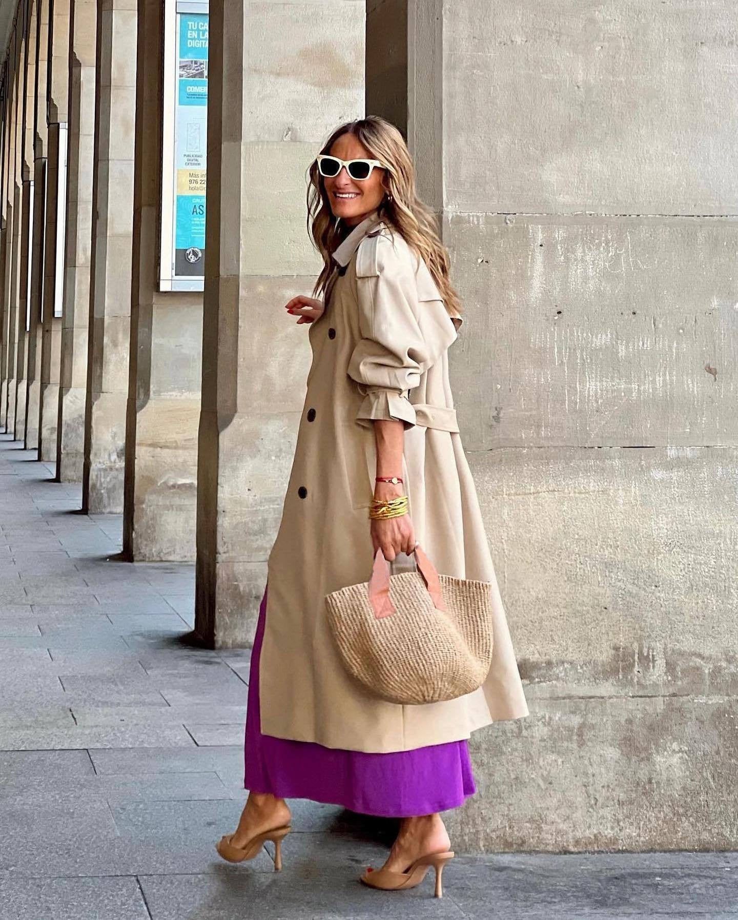 Double-Breasted Longline Trench Coat in Khaki