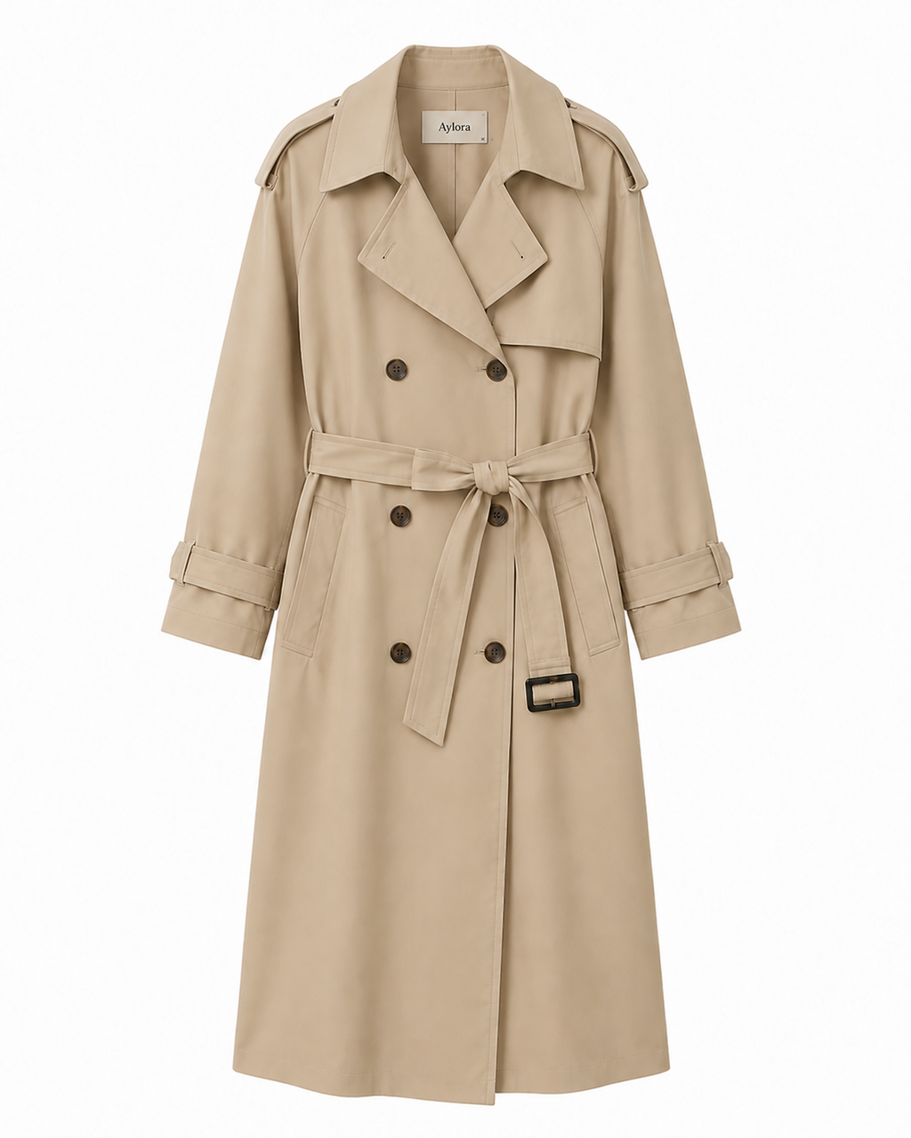 Double-Breasted Longline Trench Coat in Khaki