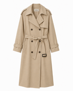 Double-Breasted Longline Trench Coat in Khaki