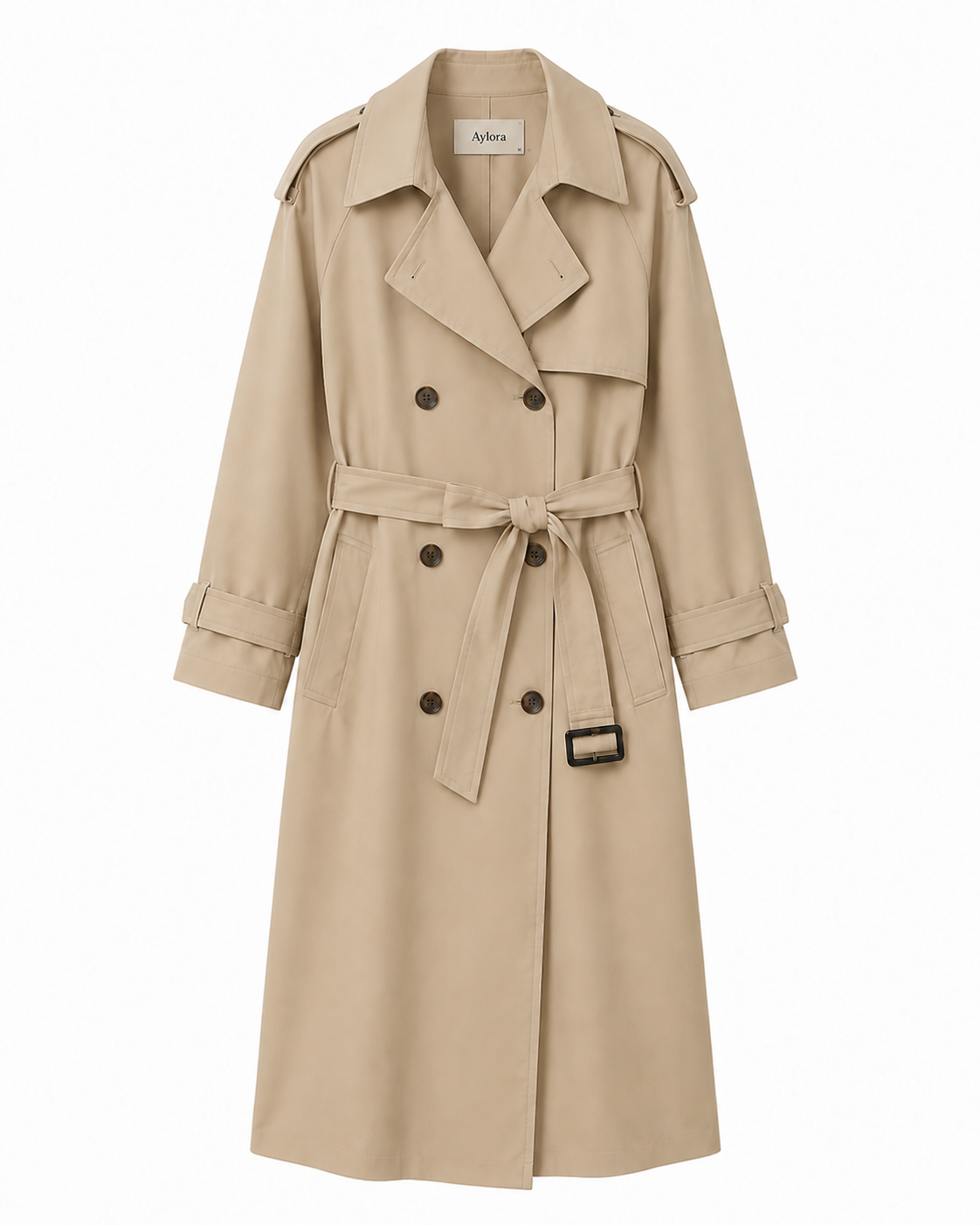 Double-Breasted Longline Trench Coat in Khaki
