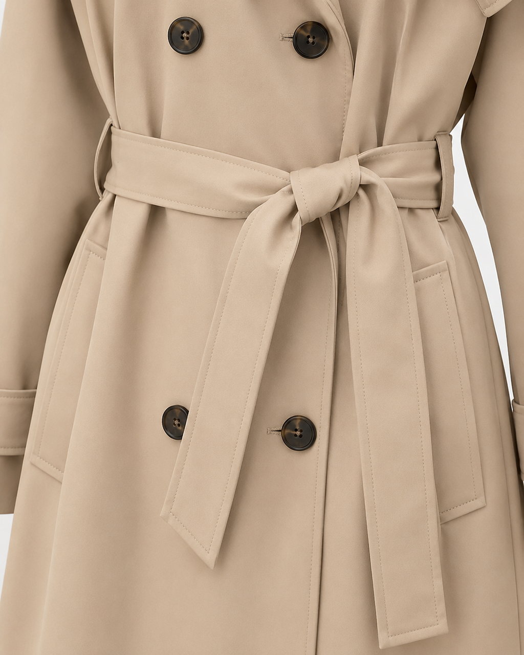 Double-Breasted Longline Trench Coat in Khaki