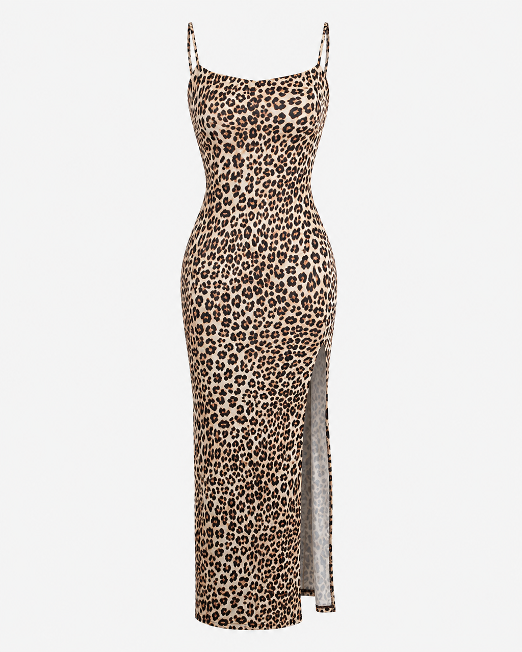 Leopard-print open-back midi dress, product-only front view