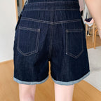 Denim relaxed overall romper, back pocket detail