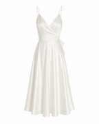 White open-back satin-look maxi dress, product-only front view