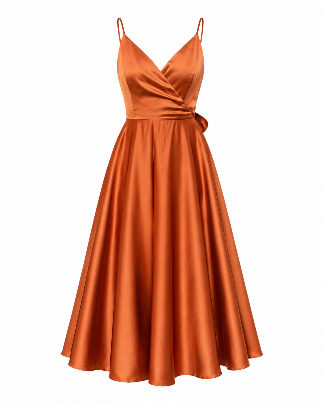 Orange open-back satin-look maxi dress, product-only front view