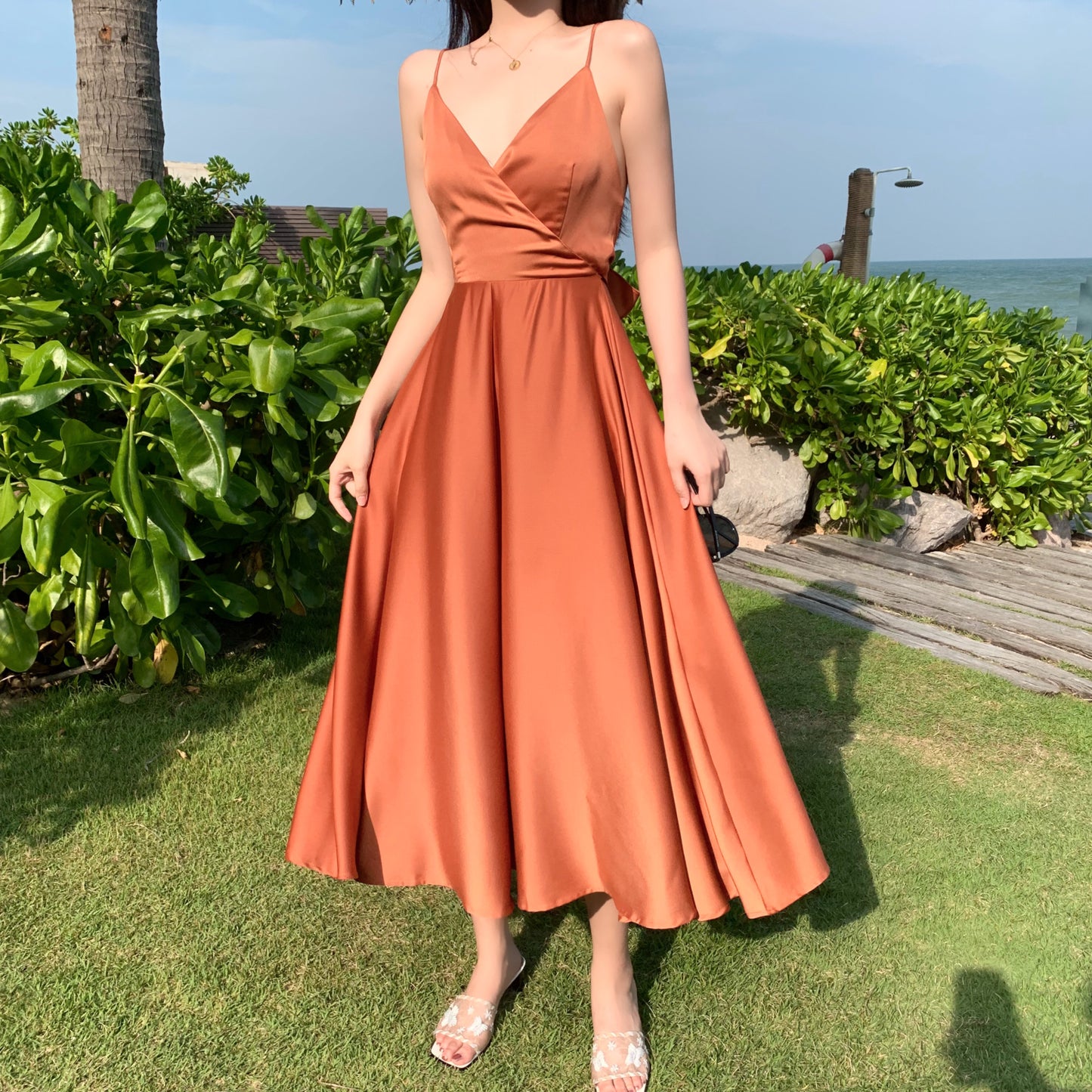 Aloyra Sienna Open-Back Midi Dress model view 1