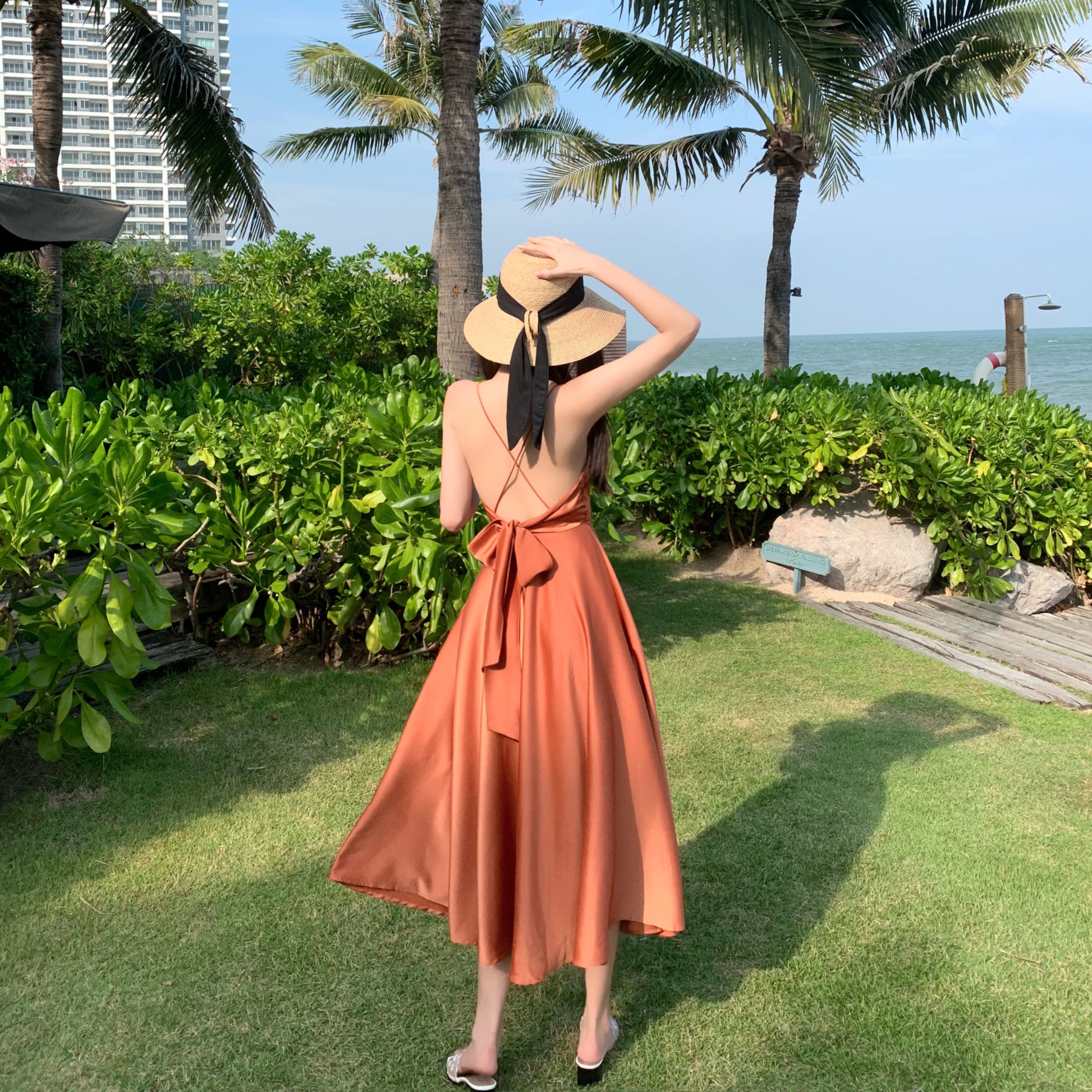 Aloyra Sienna Open-Back Midi Dress model view 3