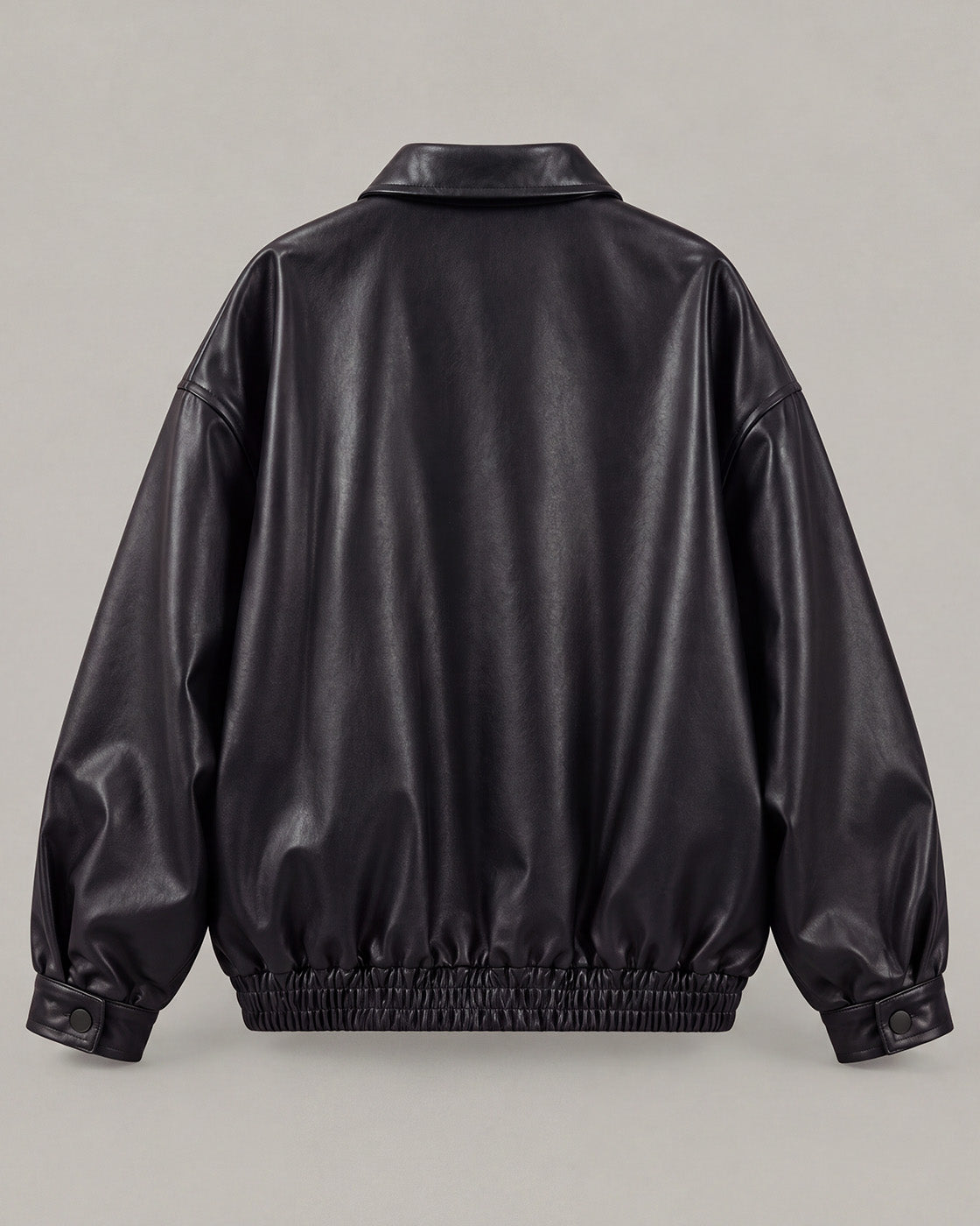Relaxed Faux-Leather Zip Jacket in Black — product back