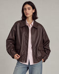 Relaxed Faux-Leather Zip Jacket in Brown — model hero