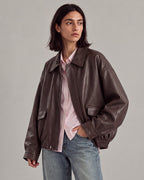 Relaxed Faux-Leather Zip Jacket in Brown — model oblique