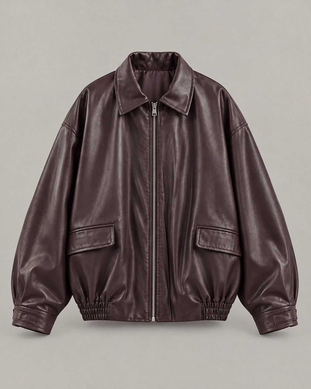 Relaxed Faux-Leather Zip Jacket in Brown — product front