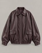 Relaxed Faux-Leather Zip Jacket in Brown — product front