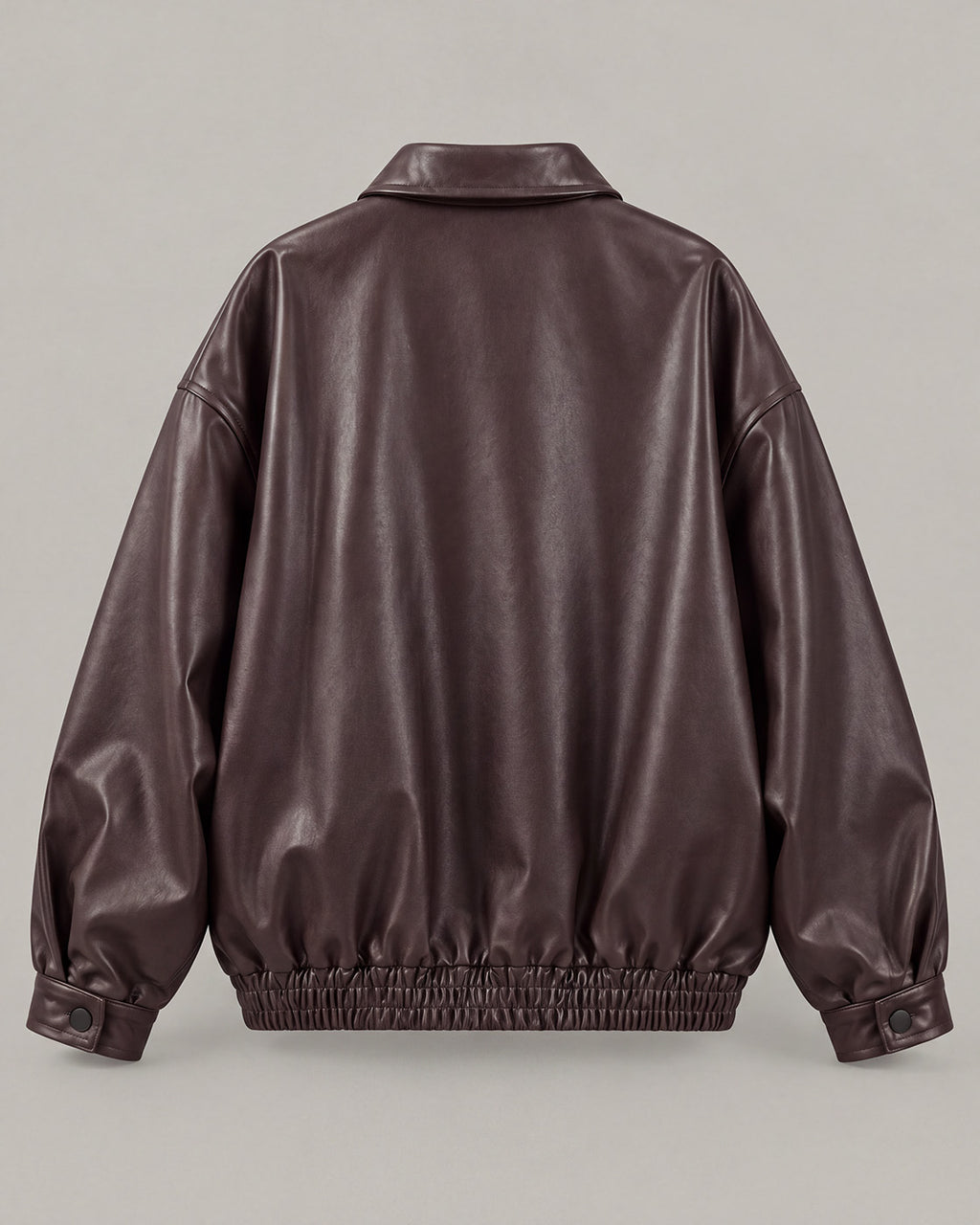 Relaxed Faux-Leather Zip Jacket in Brown — product back