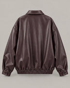 Relaxed Faux-Leather Zip Jacket in Brown — product back