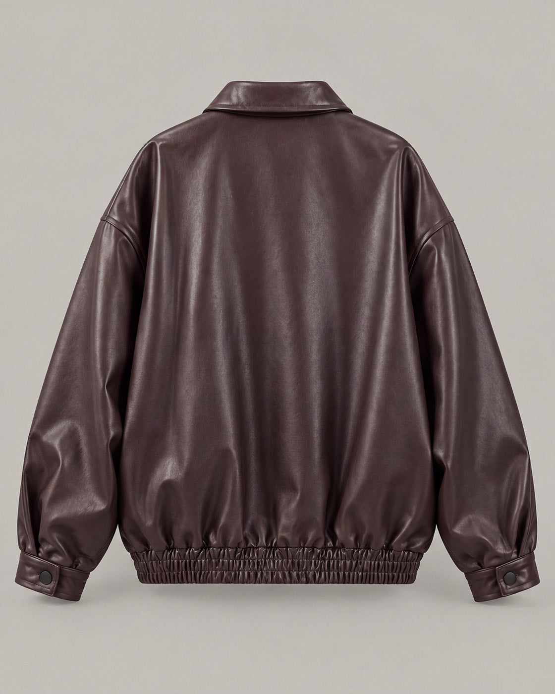 Relaxed Faux-Leather Zip Jacket in Brown — product back