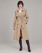 Belted Double-Breasted Trench Coat in Khaki — model hero