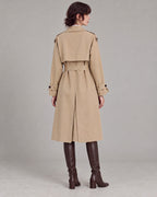 Belted Double-Breasted Trench Coat in Khaki — model back