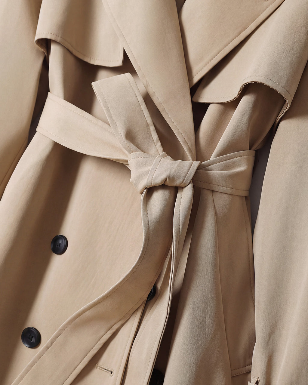 Belted Double-Breasted Trench Coat in Khaki — detail belt