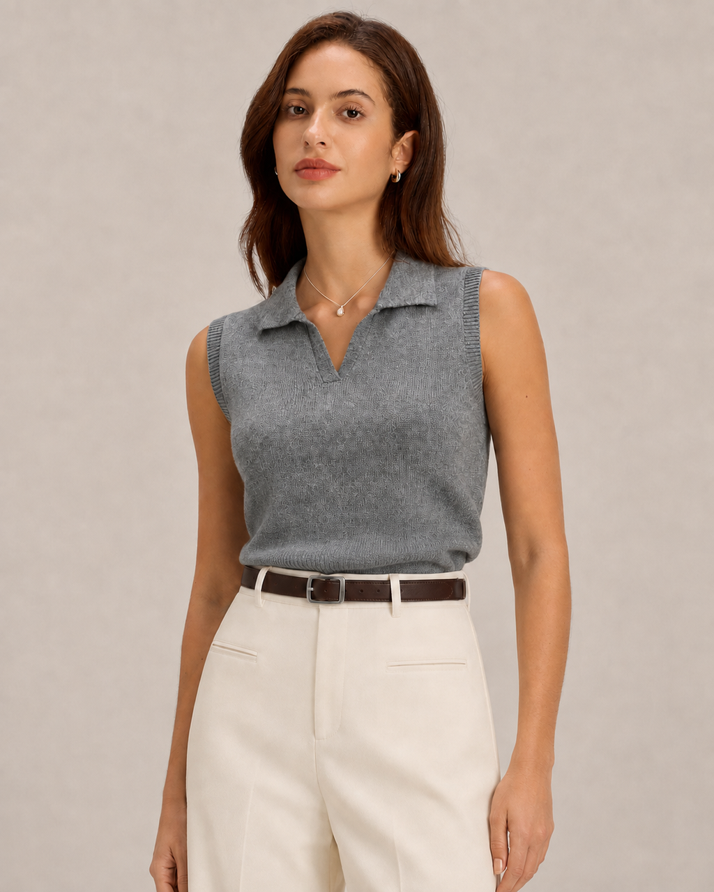 Relaxed Wool-Blend Sweater Vest in Gray