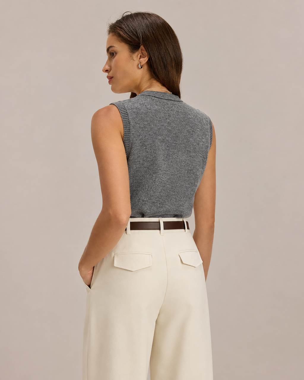 Relaxed Wool-Blend Sweater Vest in Gray, back view