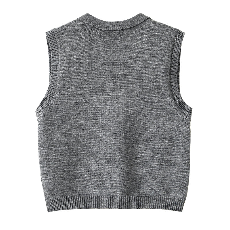 Relaxed Wool-Blend Sweater Vest in Gray, product back