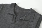 Relaxed Wool-Blend Sweater Vest in Gray, front collar detail