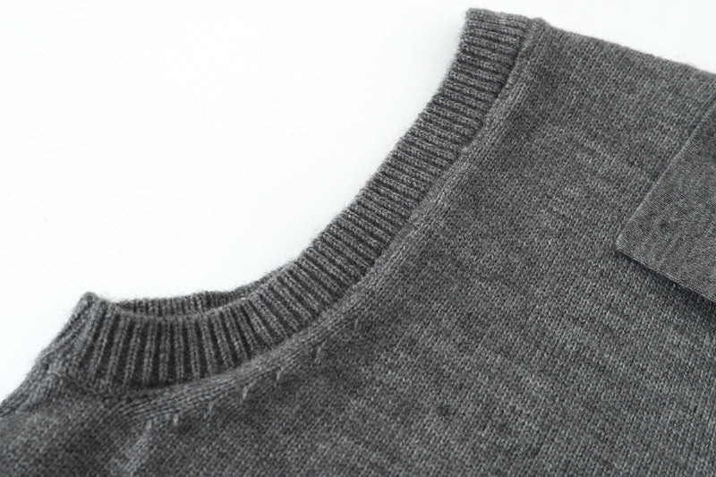 Relaxed Wool-Blend Sweater Vest in Gray, neck construction detail