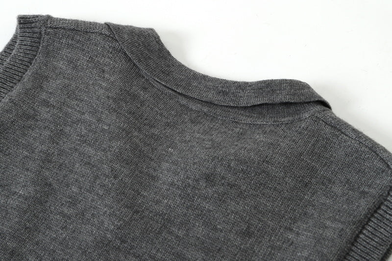 Relaxed Wool-Blend Sweater Vest in Gray, back collar detail