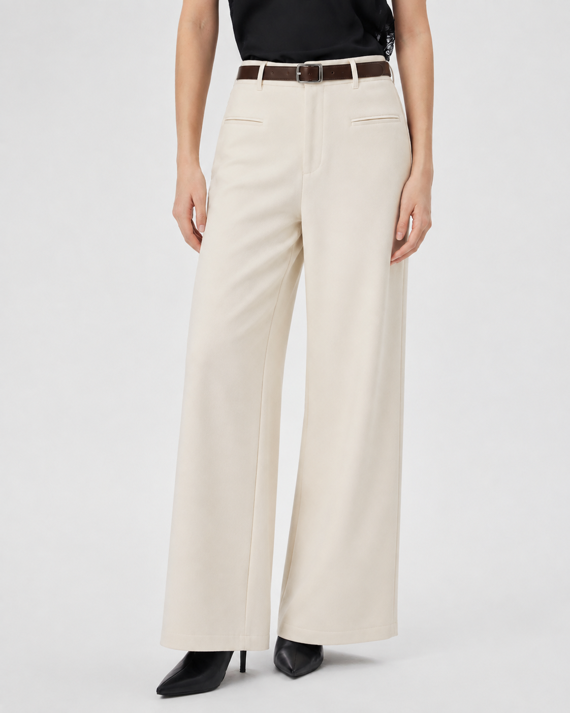 High-Rise Wide-Leg Tailored Pants in Apricot, front view