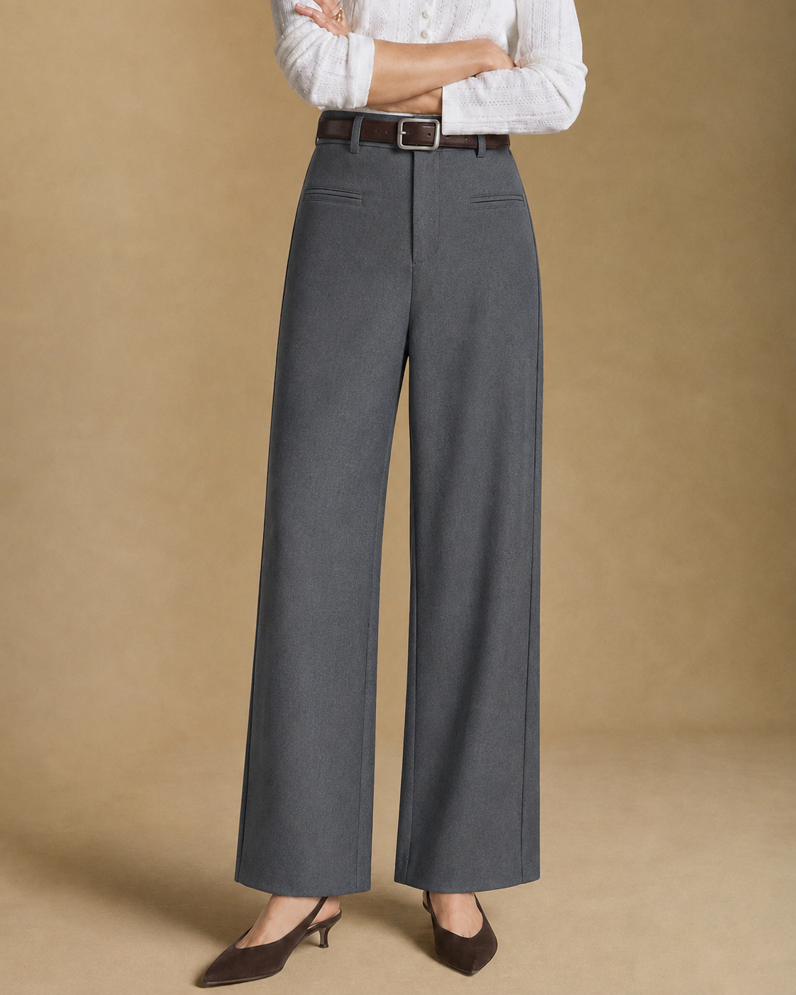 High-Rise Wide-Leg Tailored Pants in Gray
