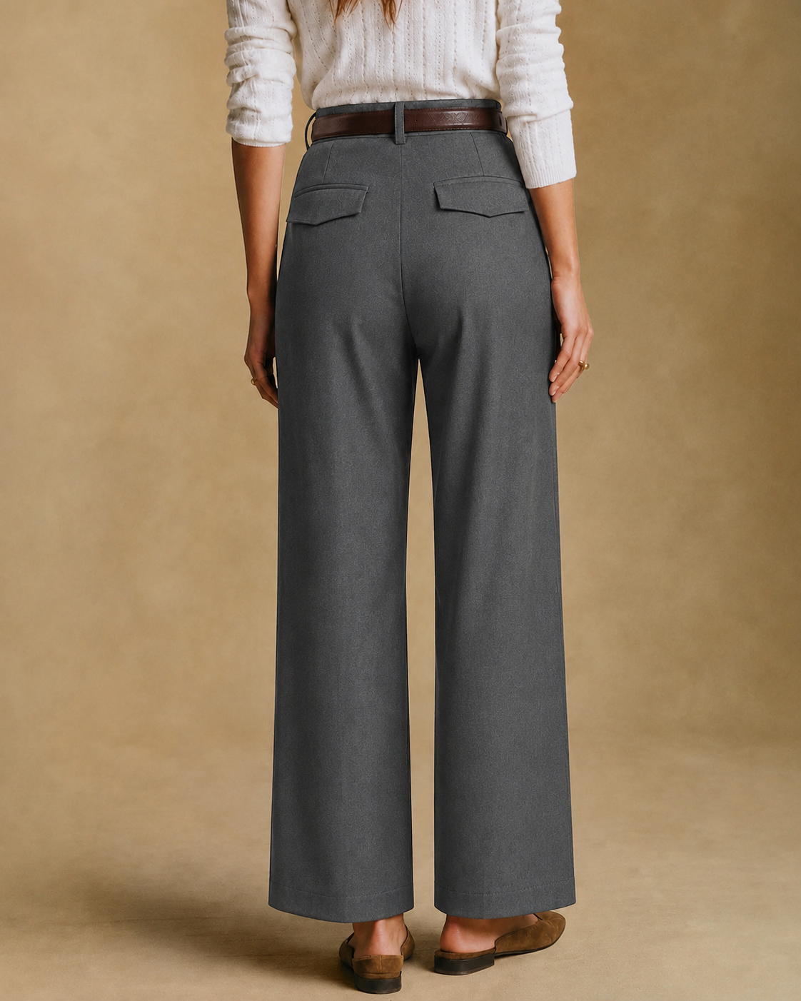 High-Rise Wide-Leg Tailored Pants in Gray, back view