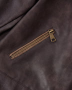 Buckle-Hem Faux-Leather Jacket in Brown — detail pocket