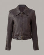 Buckle-Hem Faux-Leather Jacket in Brown — product front