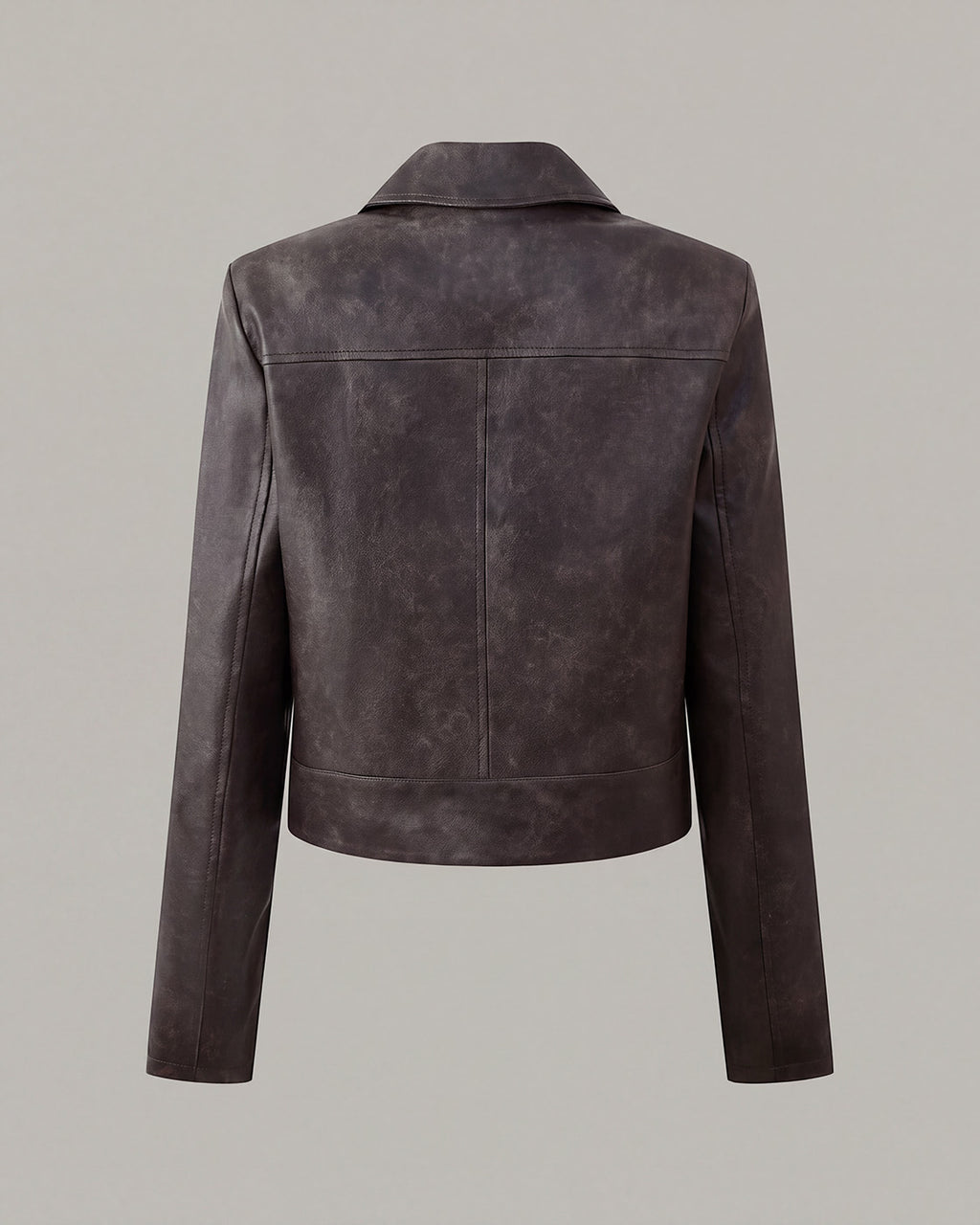 Buckle-Hem Faux-Leather Jacket in Brown — product back