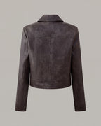 Buckle-Hem Faux-Leather Jacket in Brown — product back