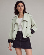 Contrast-Cuff Cropped Trench Jacket in Light Green — lookbook hero