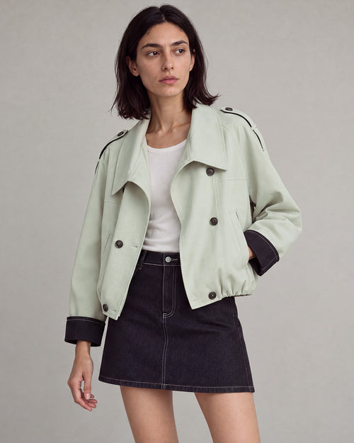 Contrast-Cuff Cropped Trench Jacket in Light Green — lookbook hero
