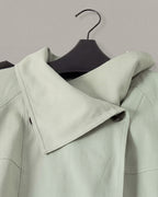 Contrast-Cuff Cropped Trench Jacket in Light Green — detail one