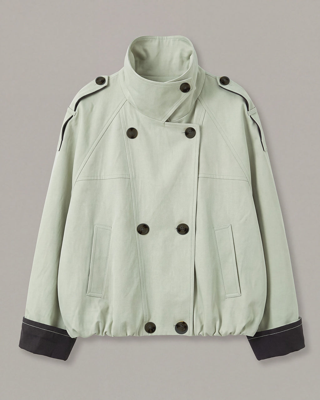 Contrast-Cuff Cropped Trench Jacket in Light Green — product front
