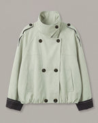 Contrast-Cuff Cropped Trench Jacket in Light Green — product front
