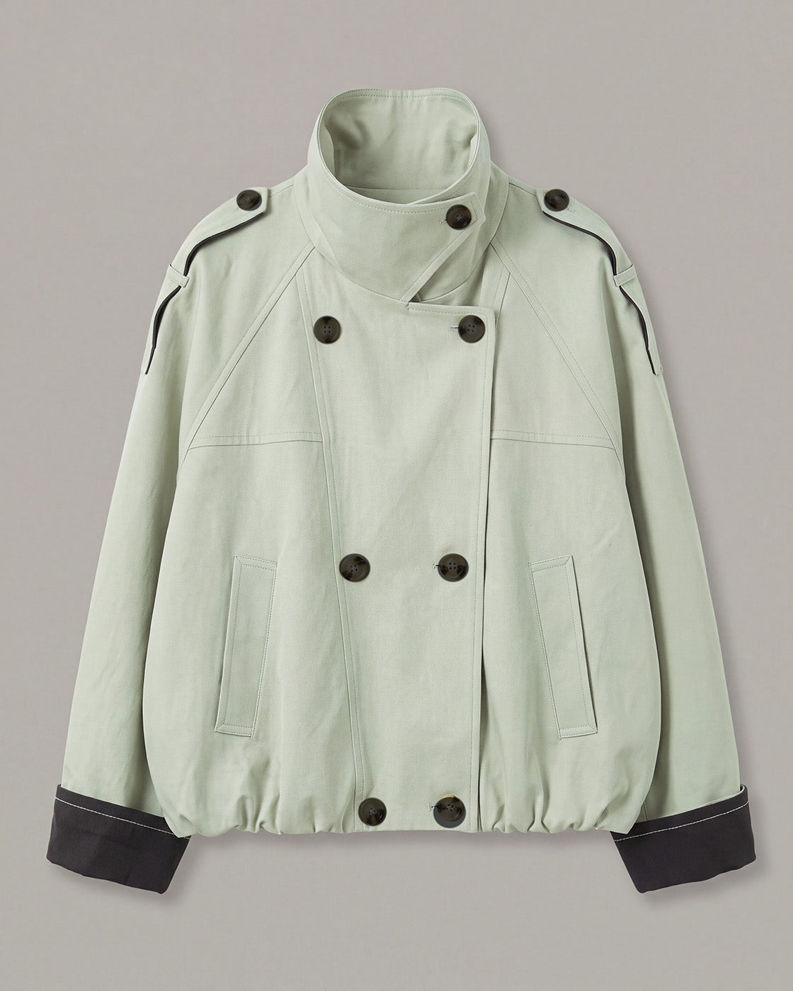 Contrast-Cuff Cropped Trench Jacket in Light Green — product front