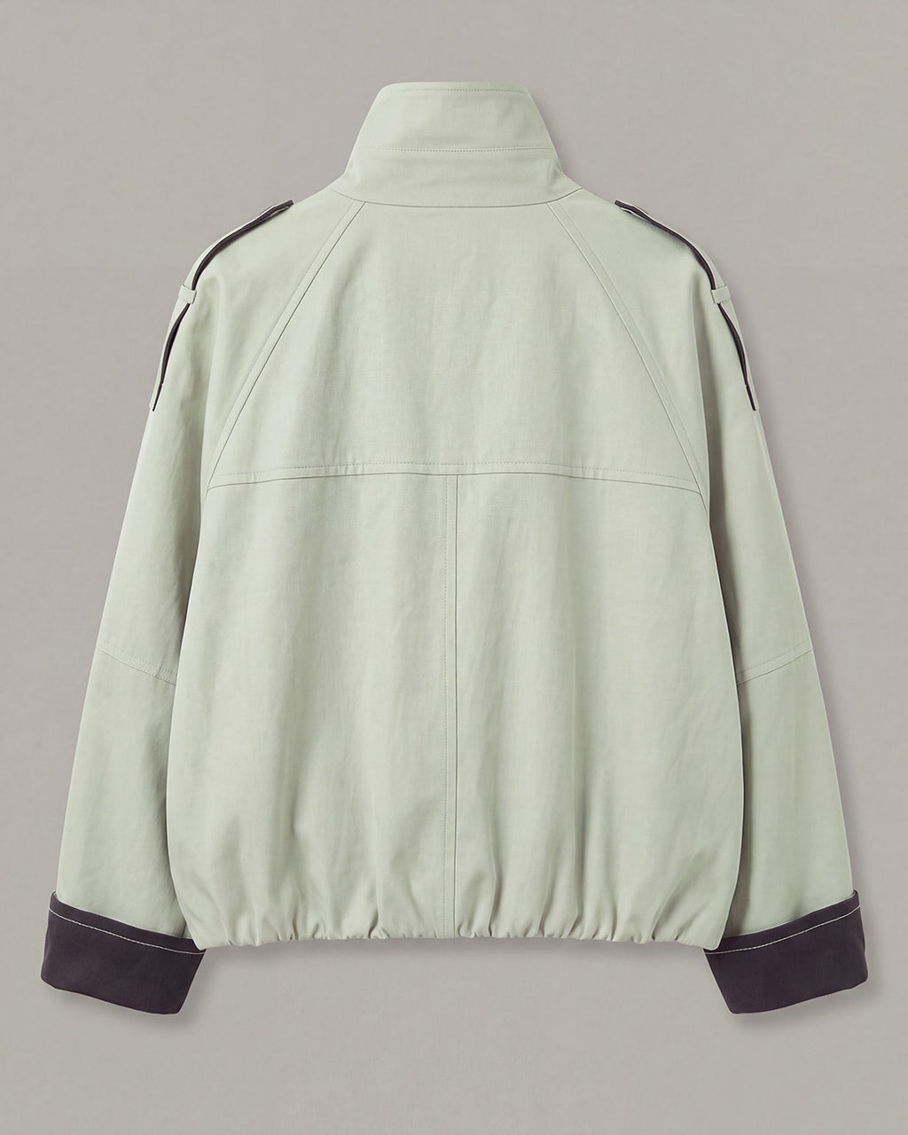 Contrast-Cuff Cropped Trench Jacket in Light Green — product back