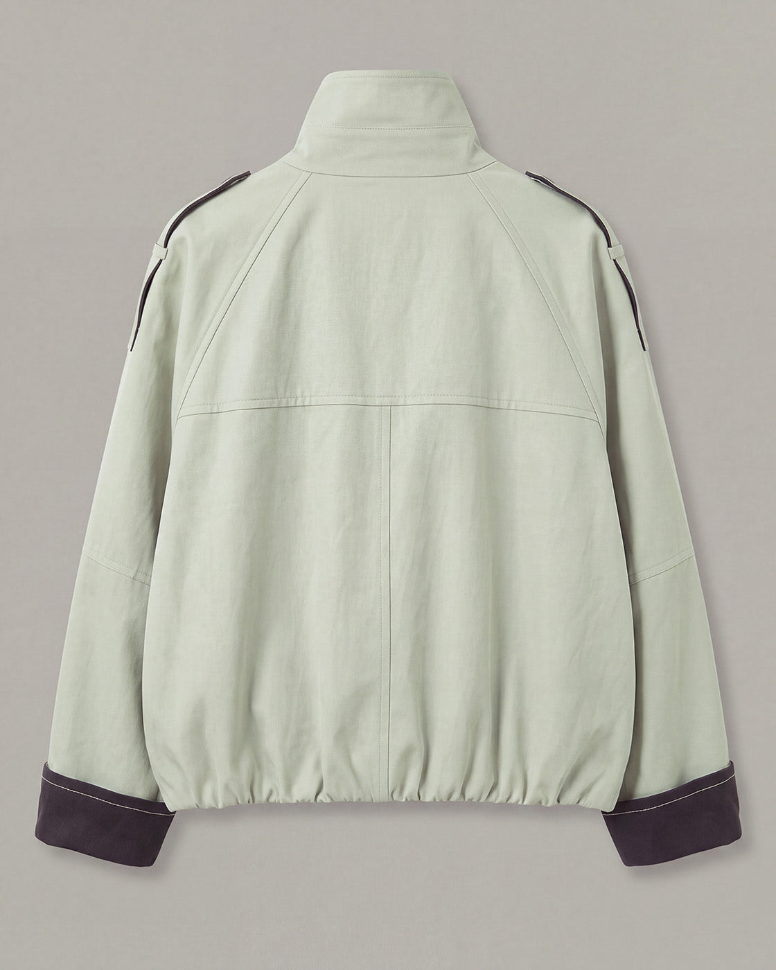 Contrast-Cuff Cropped Trench Jacket in Light Green — product back