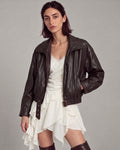 Buckle-Hem Faux-Leather Zip Jacket in Deep Brown — lookbook hero
