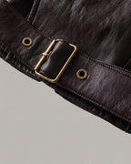 Buckle-Hem Faux-Leather Zip Jacket in Deep Brown — detail two