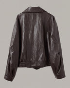 Buckle-Hem Faux-Leather Zip Jacket in Deep Brown — product back