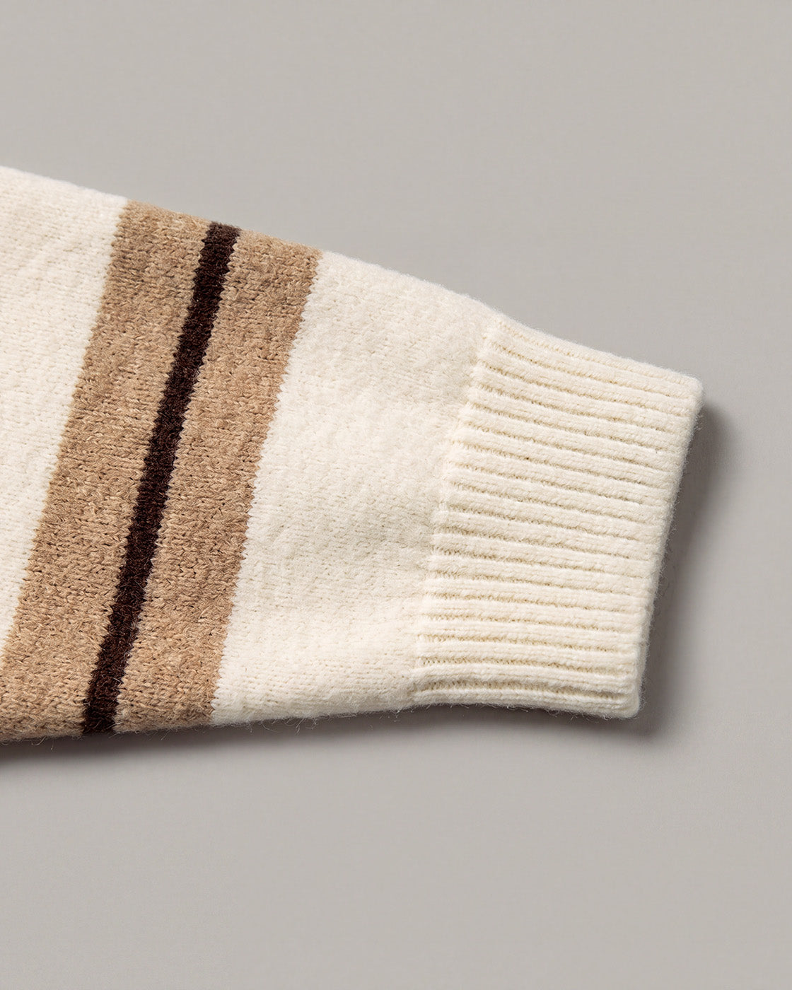 Striped Crewneck Button Cardigan in Cream Stripe — detail cuff
