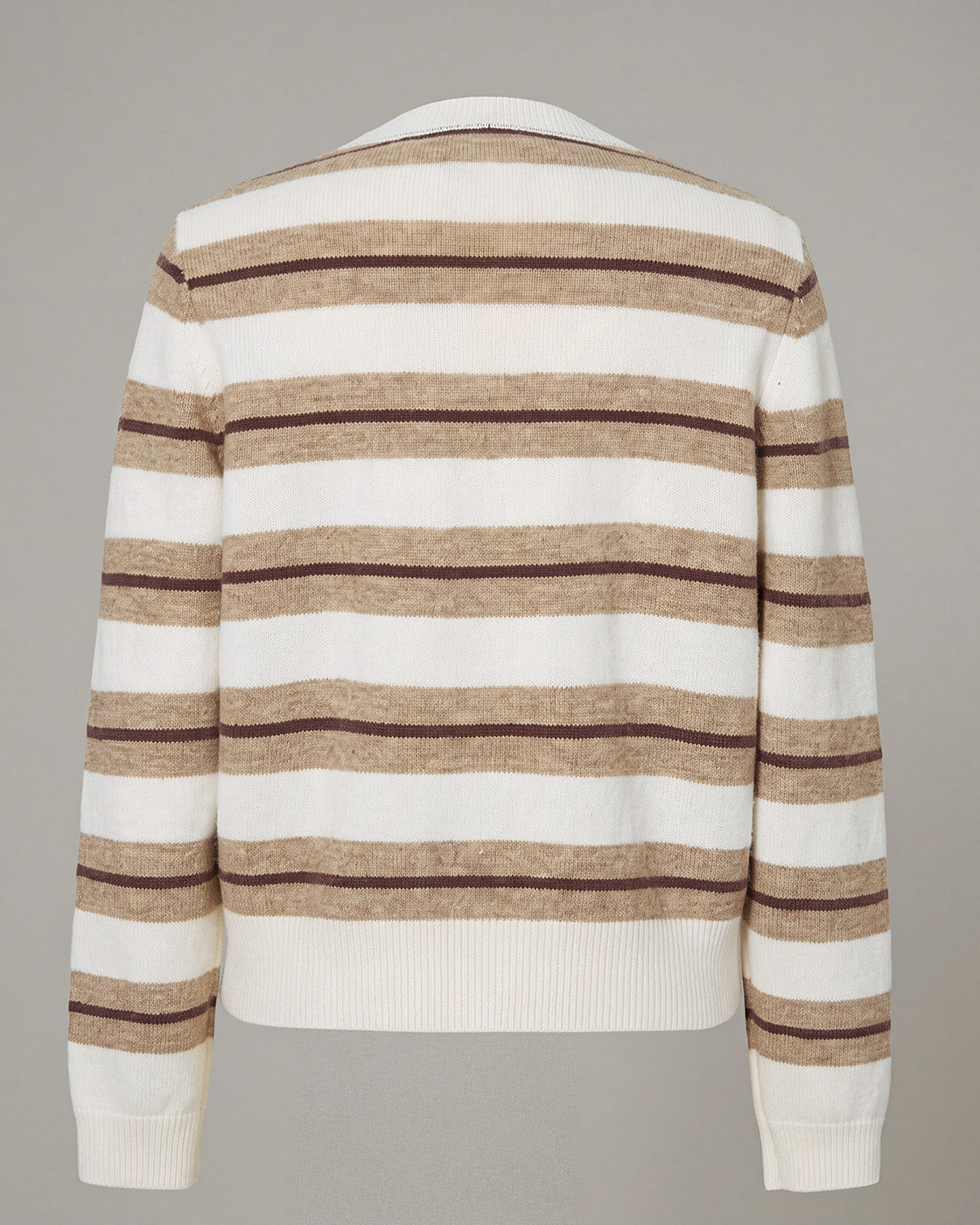 Striped Crewneck Button Cardigan in Cream Stripe — product back