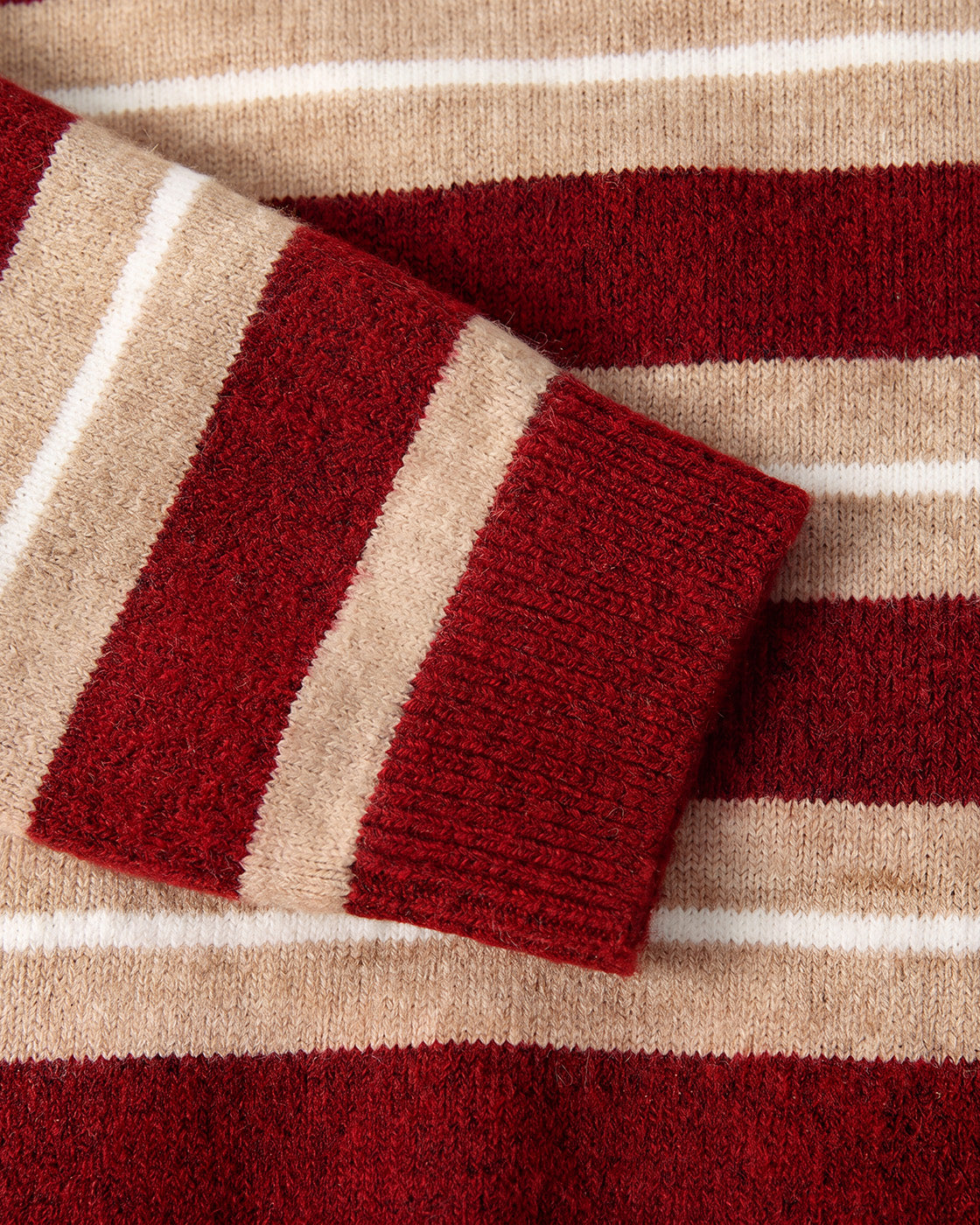 Striped Crewneck Button Cardigan in Red Stripe — detail cuff